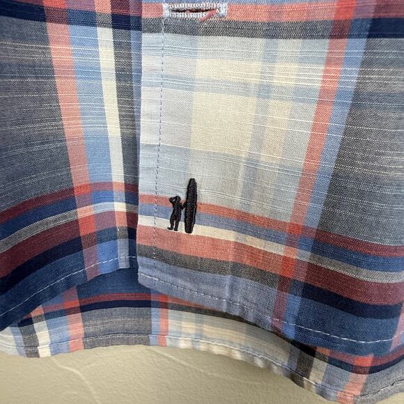 Johnnie-O Hangin' Out Plaid Button Down Shirt Blue Red Large Preppy Surf - Picture 2 of 10